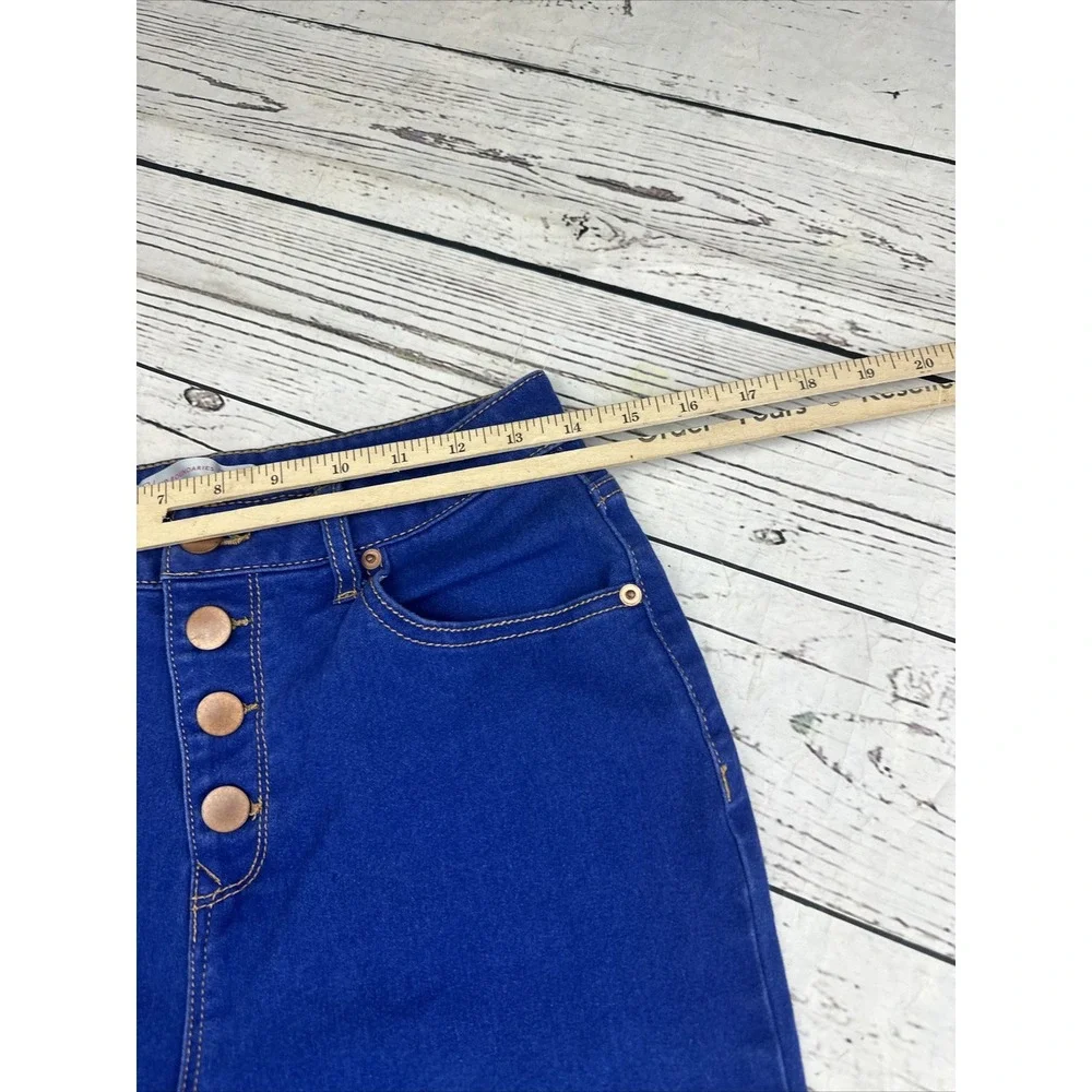NO BOUNDARIES Jeans Women's Sz 13 Button Fly High Rise Bright Blue Denim Skinny